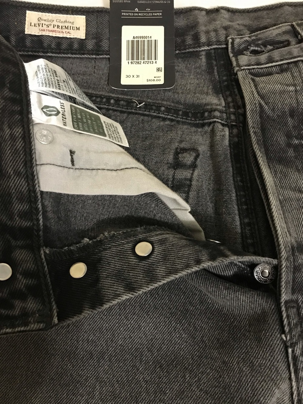 Levi's 501 ‘81 Women’s Front Button Straight Leg High Rise Tapered Charcoal Jean - Picture 11 of 12